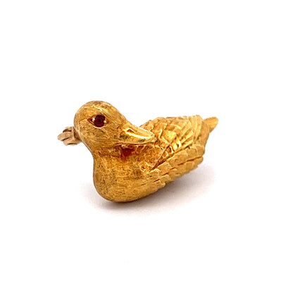 Cabochon Cut Ruby Duck Brooch in 18k Yellow Gold