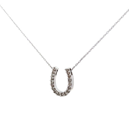 Horseshoe Diamond Pendant Necklace in 14k White Gold