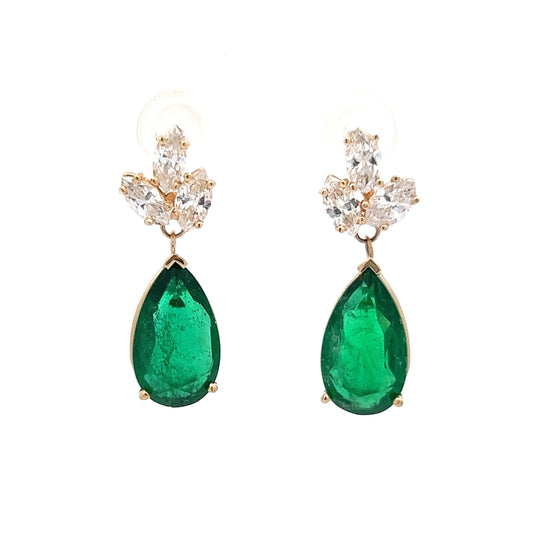 6.81 Emerald & Diamond Accent Drop Earrings in Yellow Gold