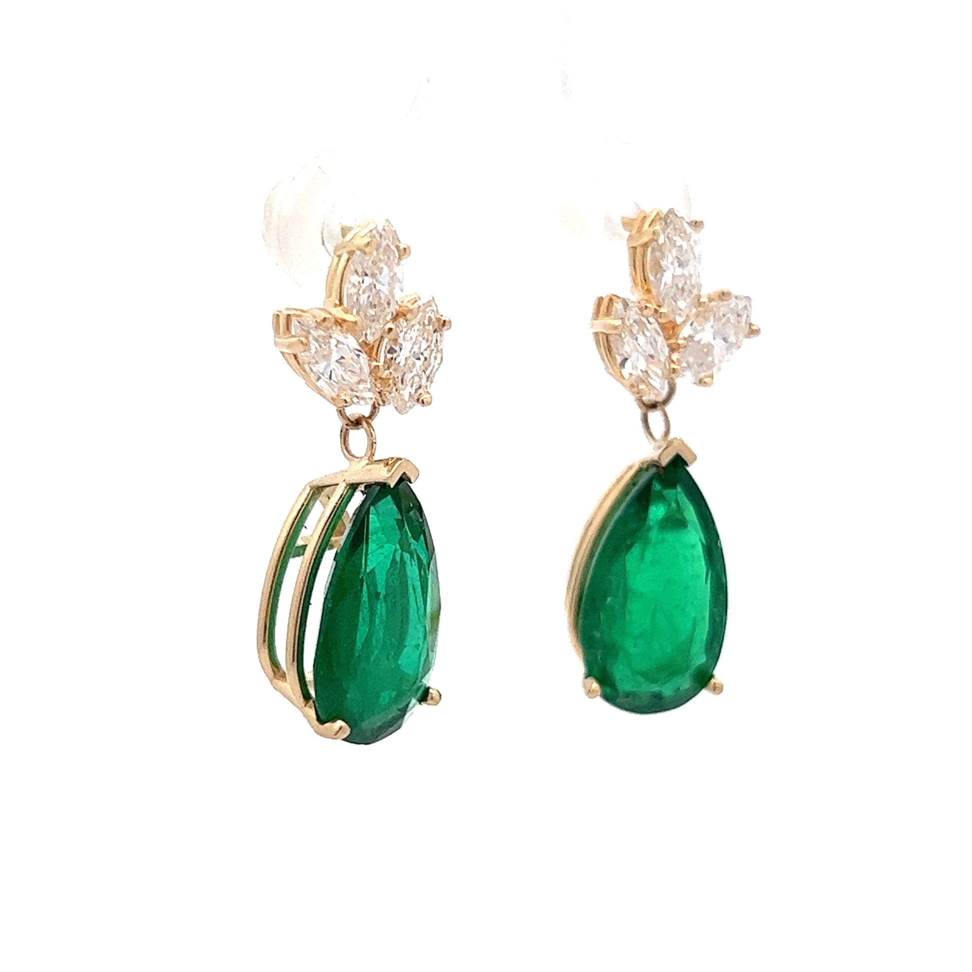 Emerald Diamond Accent Drop Earrings in Yellow Gold