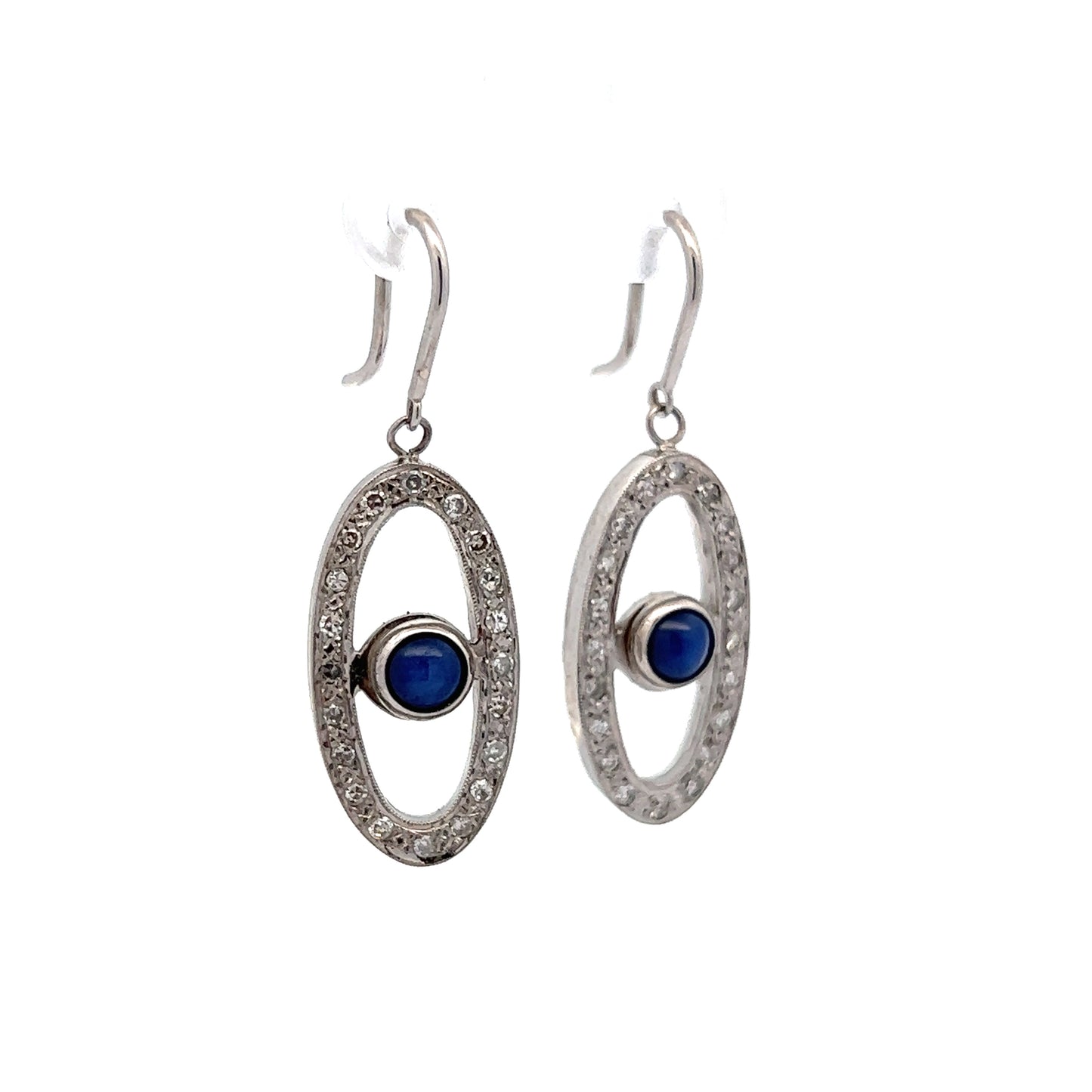 Custom Diamond & Star Sapphire Drop Earrings in 14K White Gold
