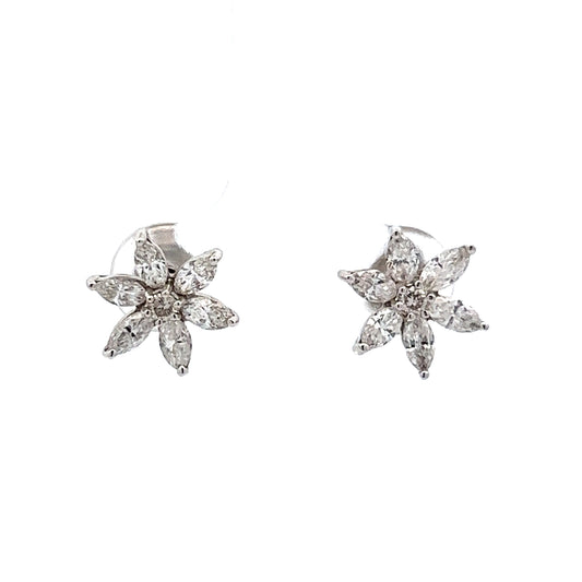 .84 Marquise Diamond Lily Stud Earrings in 14K White Gold