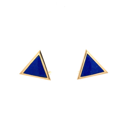 Triangle Lapis Lazuli Stud Earrings in Yellow Gold