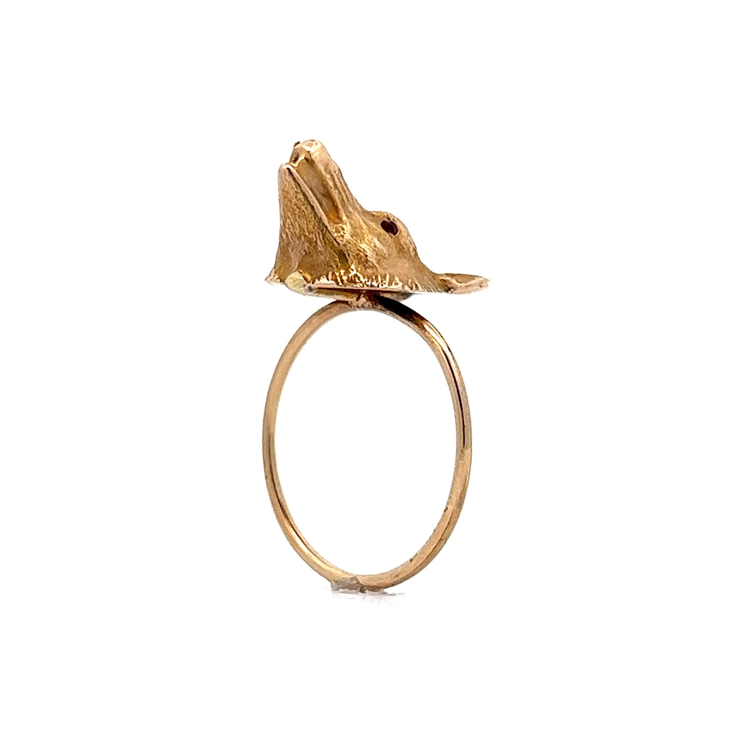 Vintage Victorian Fox Ring w/ Rubies in 14k Yellow Gold