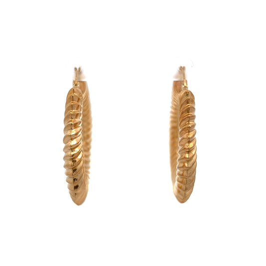 Large Lightweight Textured Hoop Earrings in 14k Yellow Gold