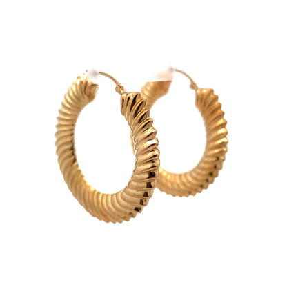 Large Lightweight Textured Hoop Earrings in 14k Yellow Gold