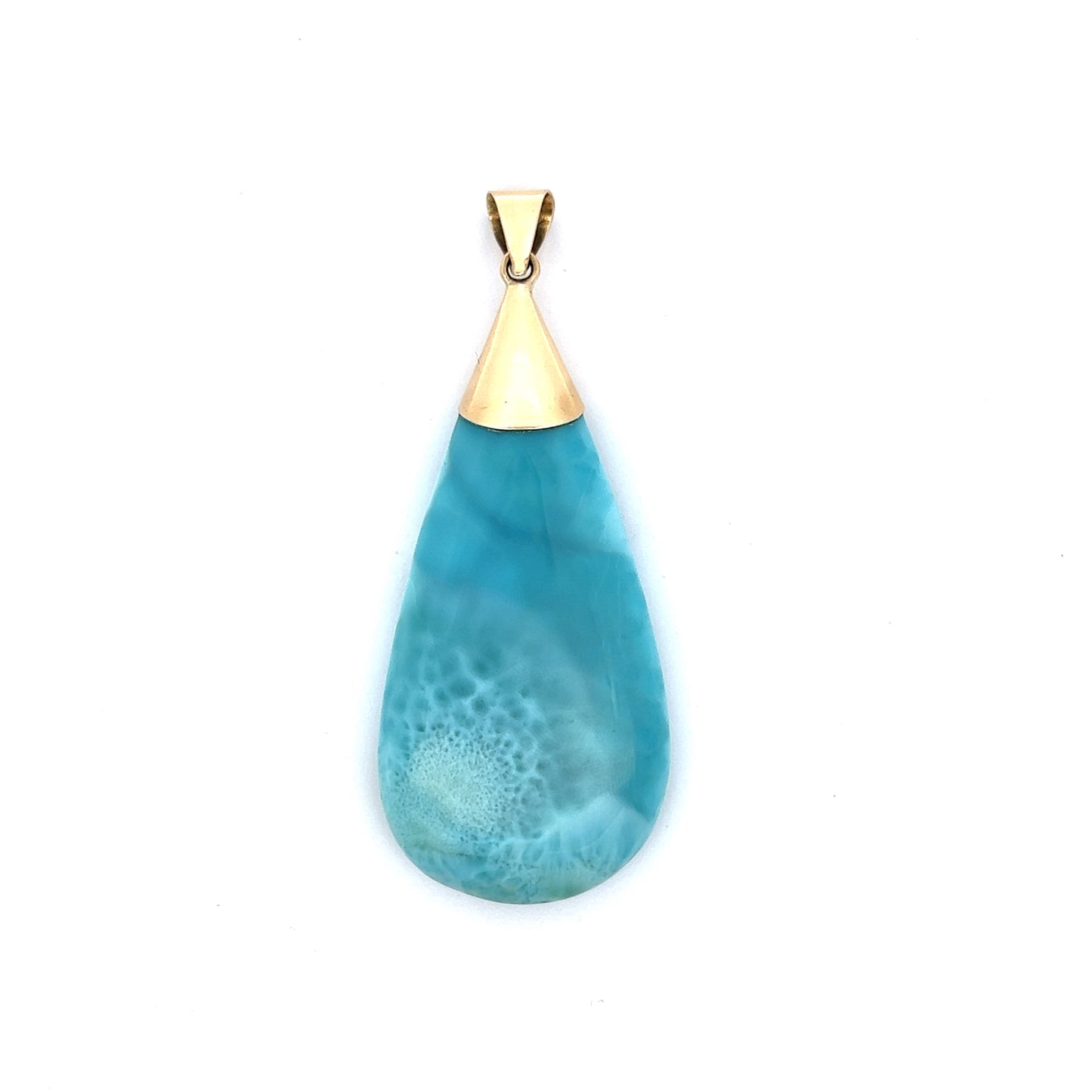 Cabochon Cut Larimar Pendant in 14k Yellow Gold