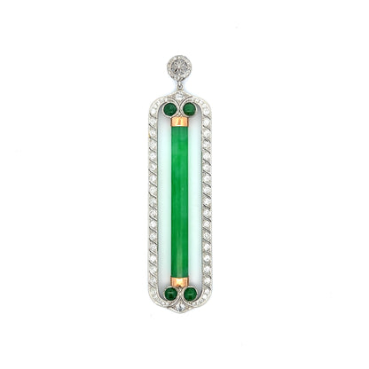 Vintage 1920s Art Deco Jadeite & Diamond Pendant in Platinum