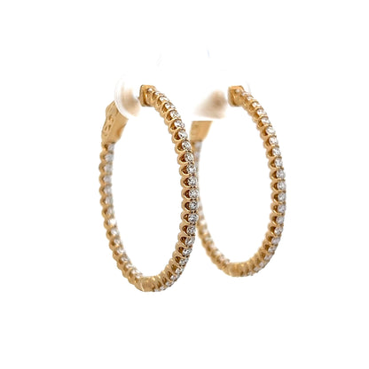 1.43 Round Diamond Hoop Earring in 14k Yellow Gold