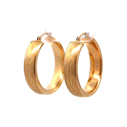 Rounded Hoop Earrings W/ Wheat Pattern in 14k Yellow Gold