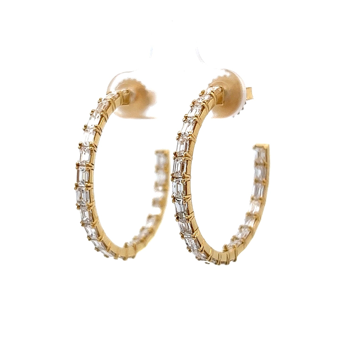 3.43 Baguette Diamond Hoop Earrings in 18k Yellow Gold