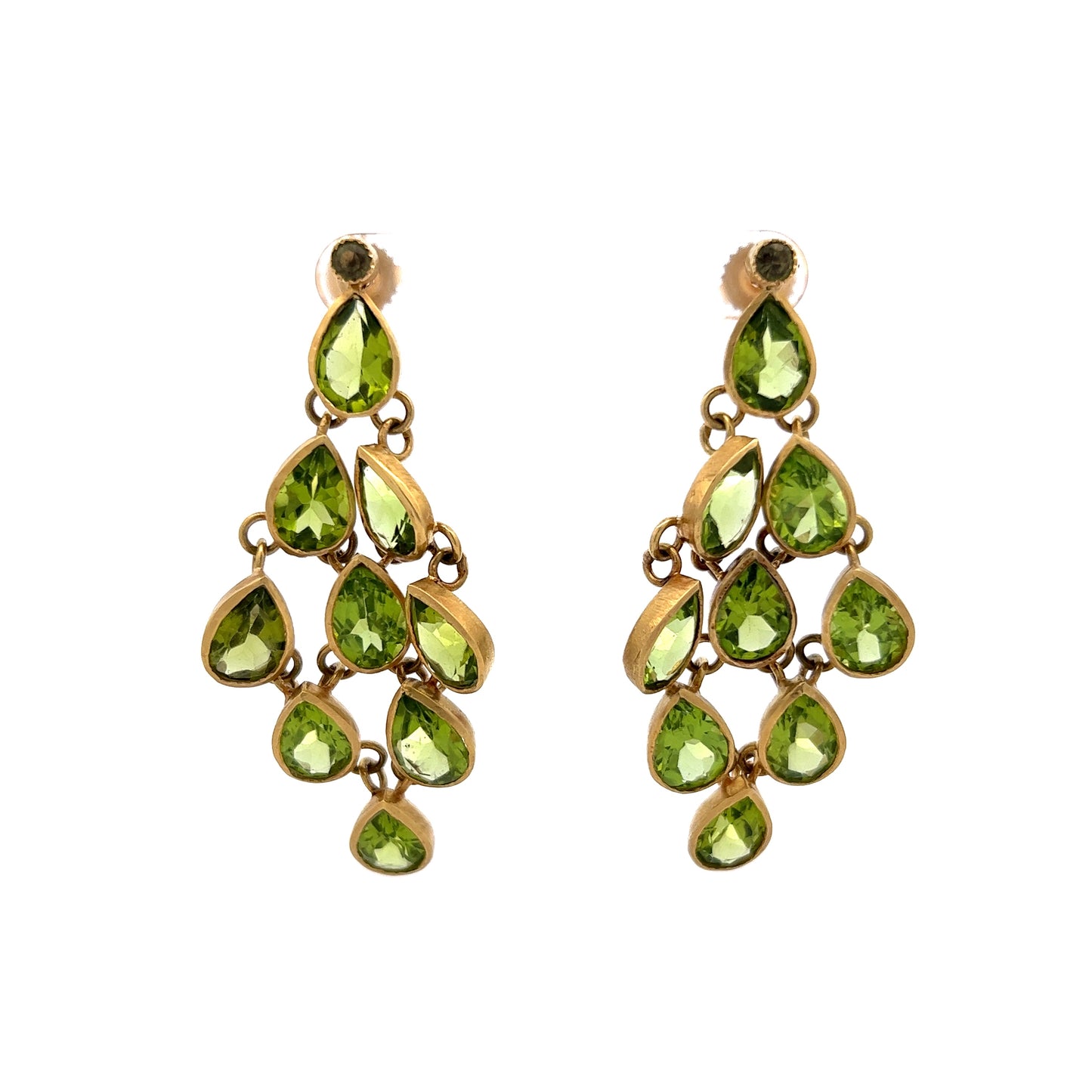 33.40 Pear Cut Peridot Drop Earrings in 18k Yellow Gold