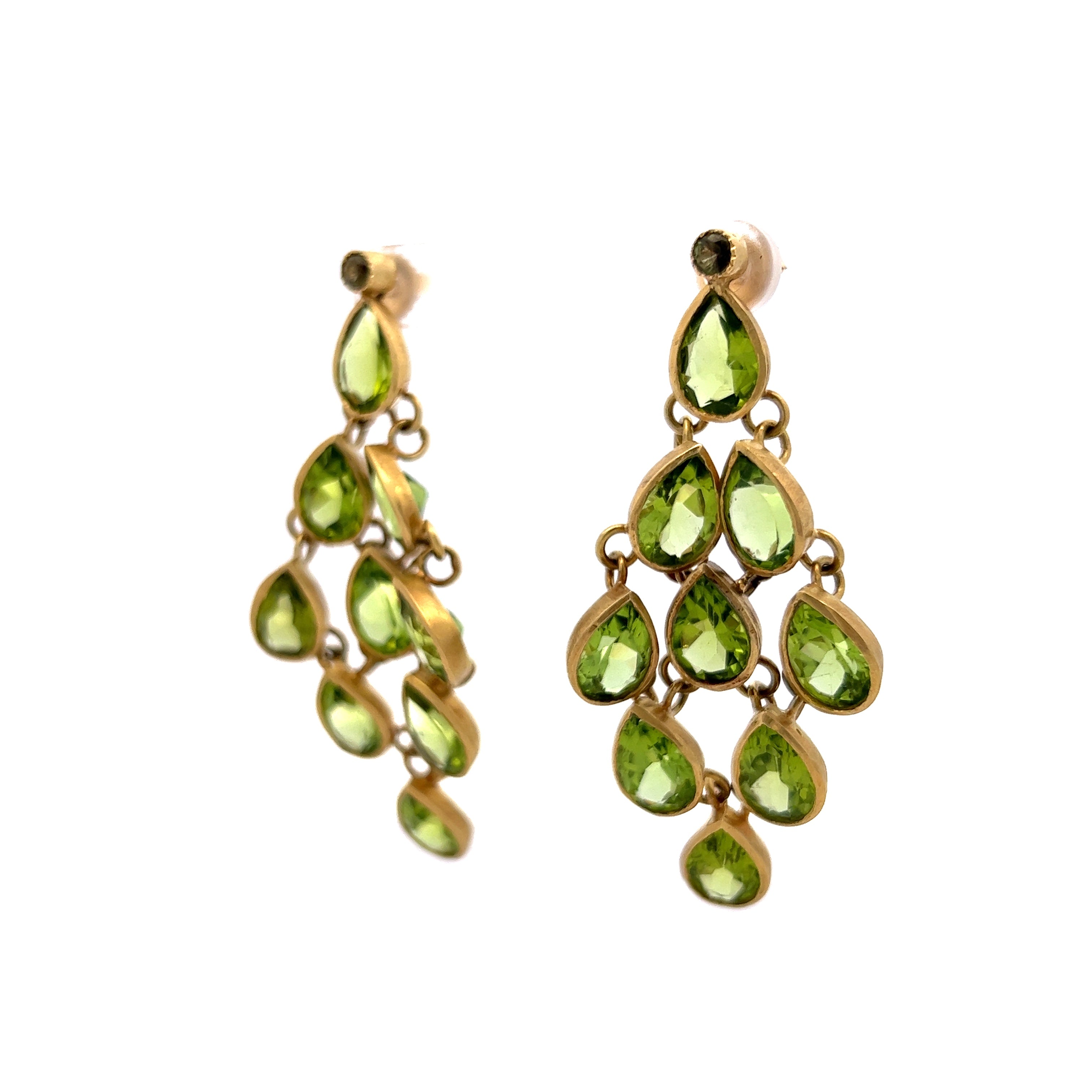 14K Yellow Gold Dainty Peridot Drop Earrings - 114S7B