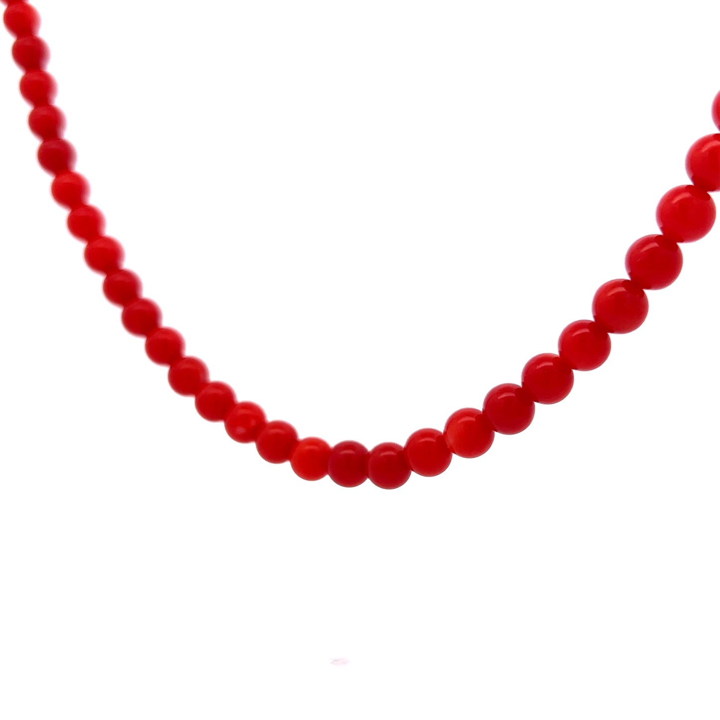Vintage Mid-Century Red Coral Bead Necklace in 18k Yellow Gold