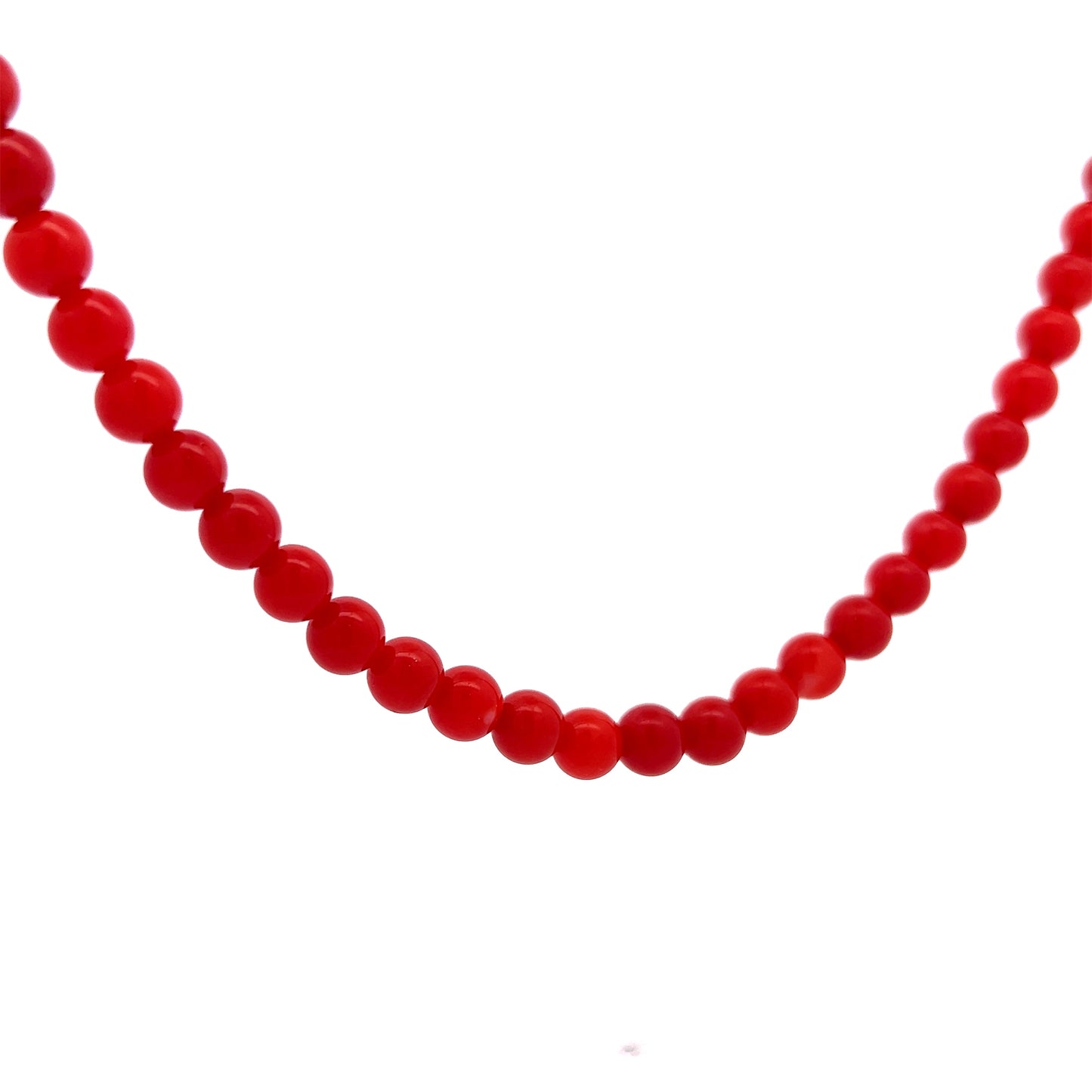 Vintage Mid-Century Red Coral Bead Necklace in 18k Yellow Gold