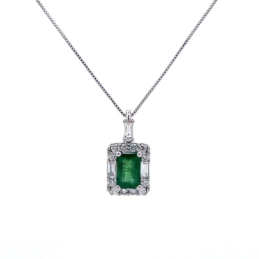 .51 Emerald & Diamond Pendant in 14k White Gold