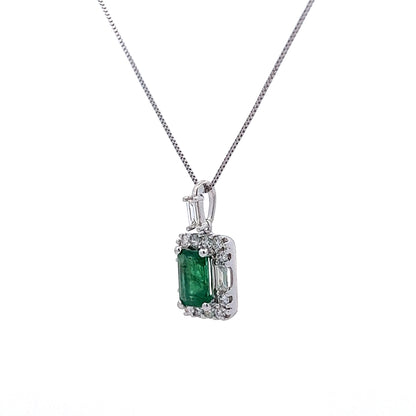 .51 Emerald & Diamond Pendant in 14k White Gold