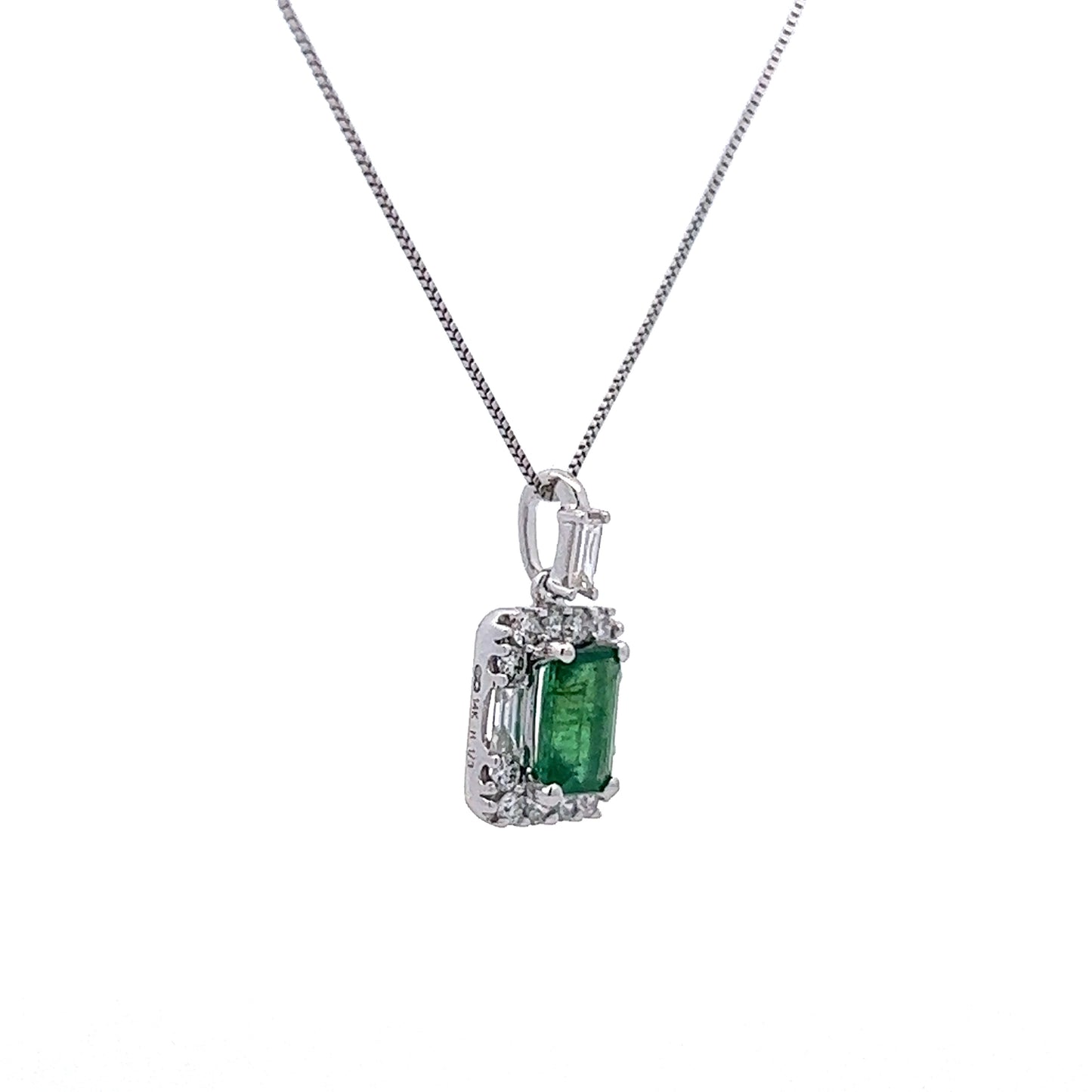 .51 Emerald & Diamond Pendant in 14k White Gold