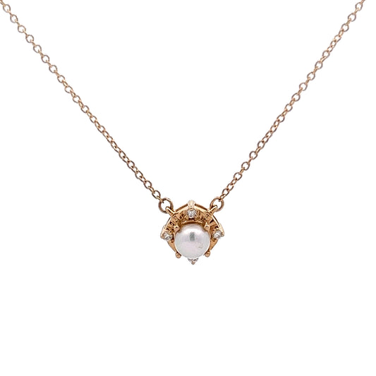 Classic Pearl & Diamond Pendant Necklace in 14k Yellow Gold