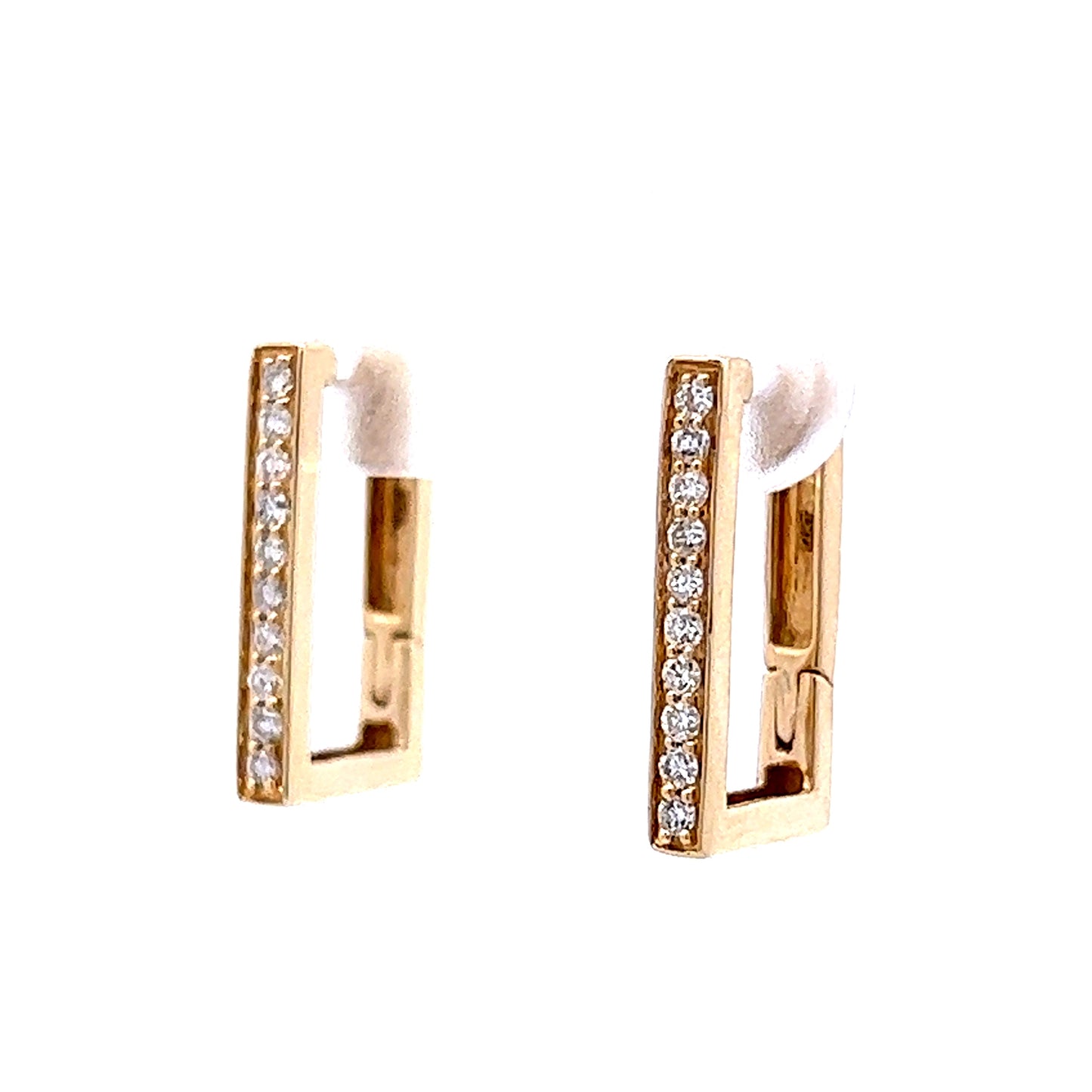 Rectangular Diamond Hoop Earrings in 14k Yellow Gold