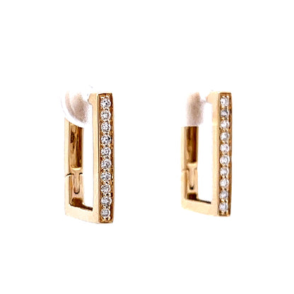 Rectangular Diamond Hoop Earrings in 14k Yellow Gold