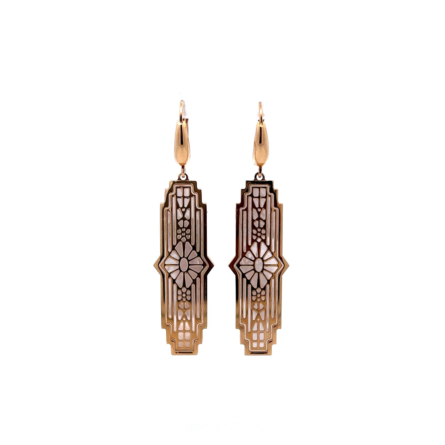 Mother of Pearl Drop Earrings in 14k Yellow Gold