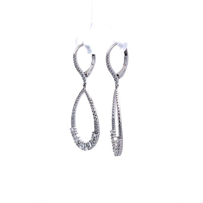 1.14 Baguette & Round Diamond Drop Earrings in 18k White Gold