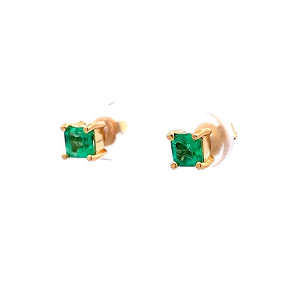 .70 Emerald Earring Studs in 14k Yellow Gold