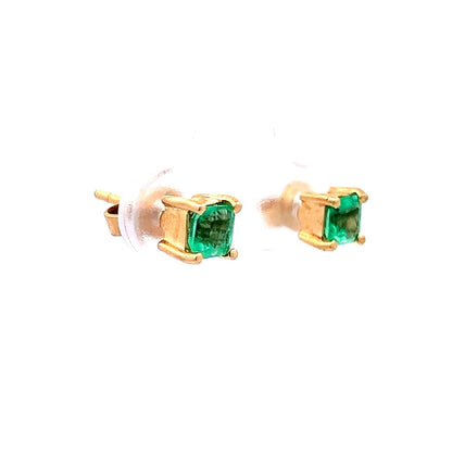 .70 Emerald Earring Studs in 14k Yellow Gold