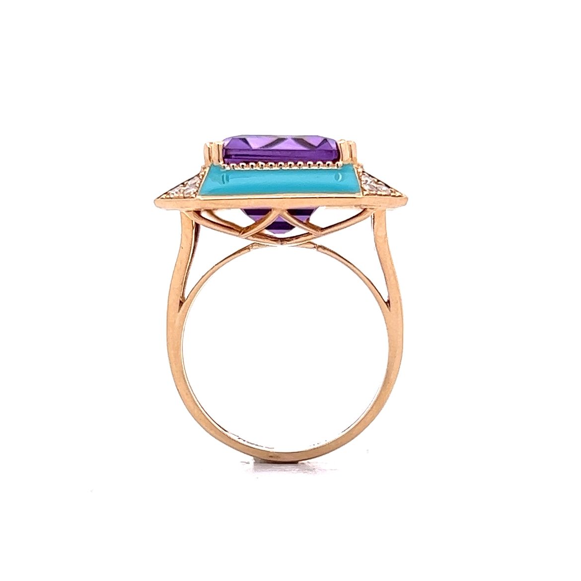 11.80 Emerald Cut Amethyst Cocktail Ring in 14k Yellow Gold