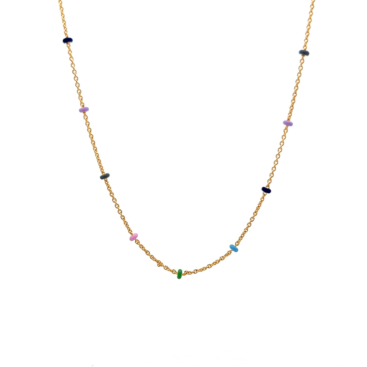 18" Enamel Bead Necklace in 14k Yellow Gold