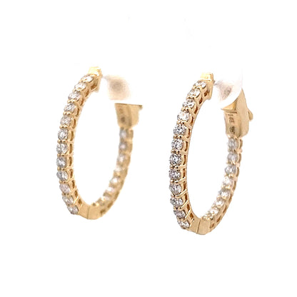 Thin Diamond Hoop Earrings in 14k Yellow Gold