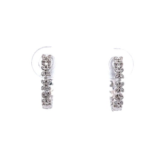 Diamond Hoop Huggie Earrings in 14k White Gold