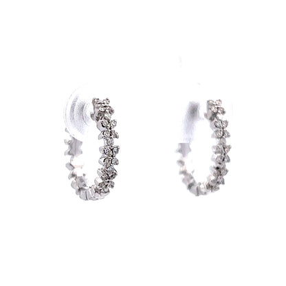 Diamond Hoop Huggie Earrings in 14k White Gold
