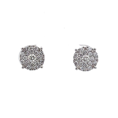 .48 Diamond Cluster Earring Studs in 14k White Gold