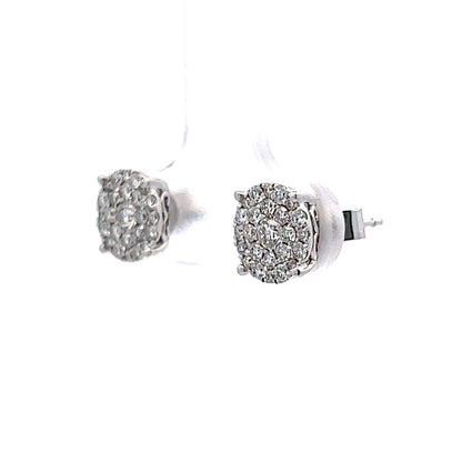 .48 Diamond Cluster Earring Studs in 14k White Gold