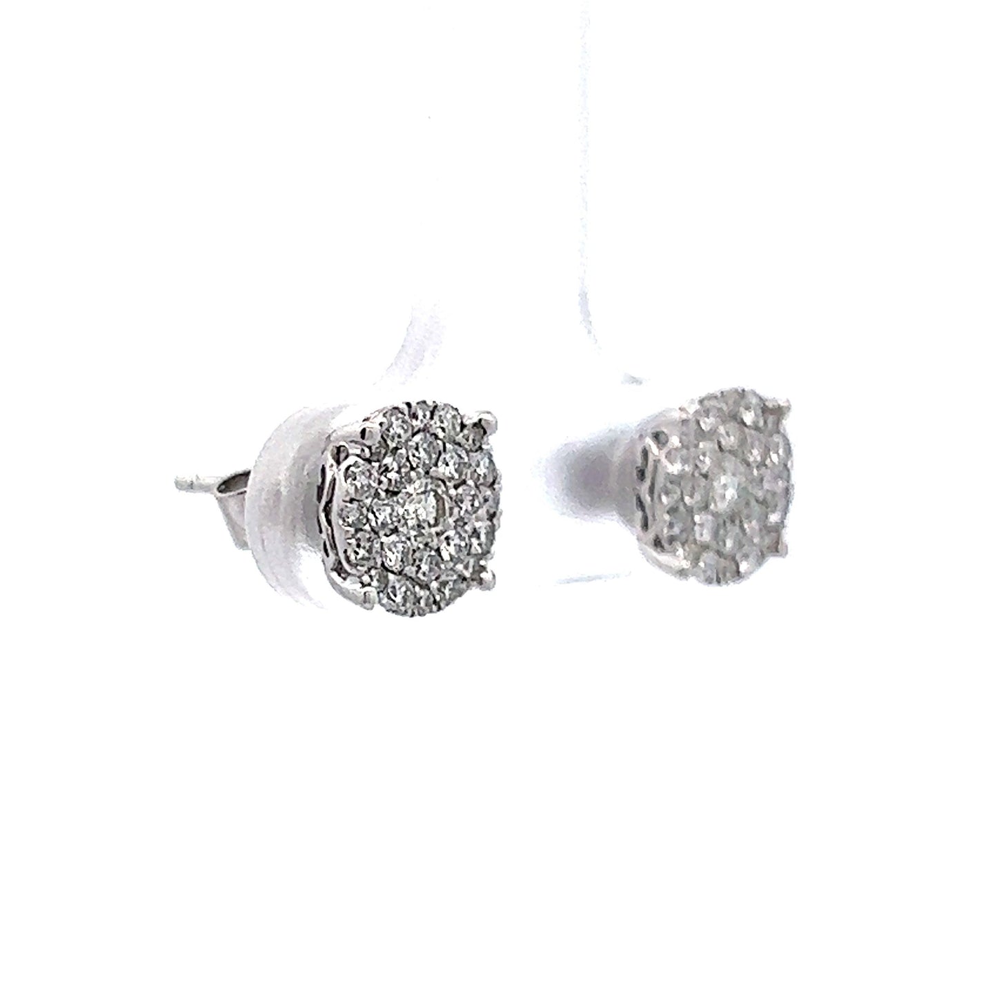 .48 Diamond Cluster Earring Studs in 14k White Gold