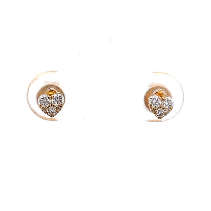Heart Shaped Diamond Stud Earrings in 14k Yellow Gold