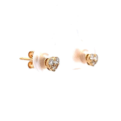 Heart Shaped Diamond Stud Earrings in 14k Yellow Gold