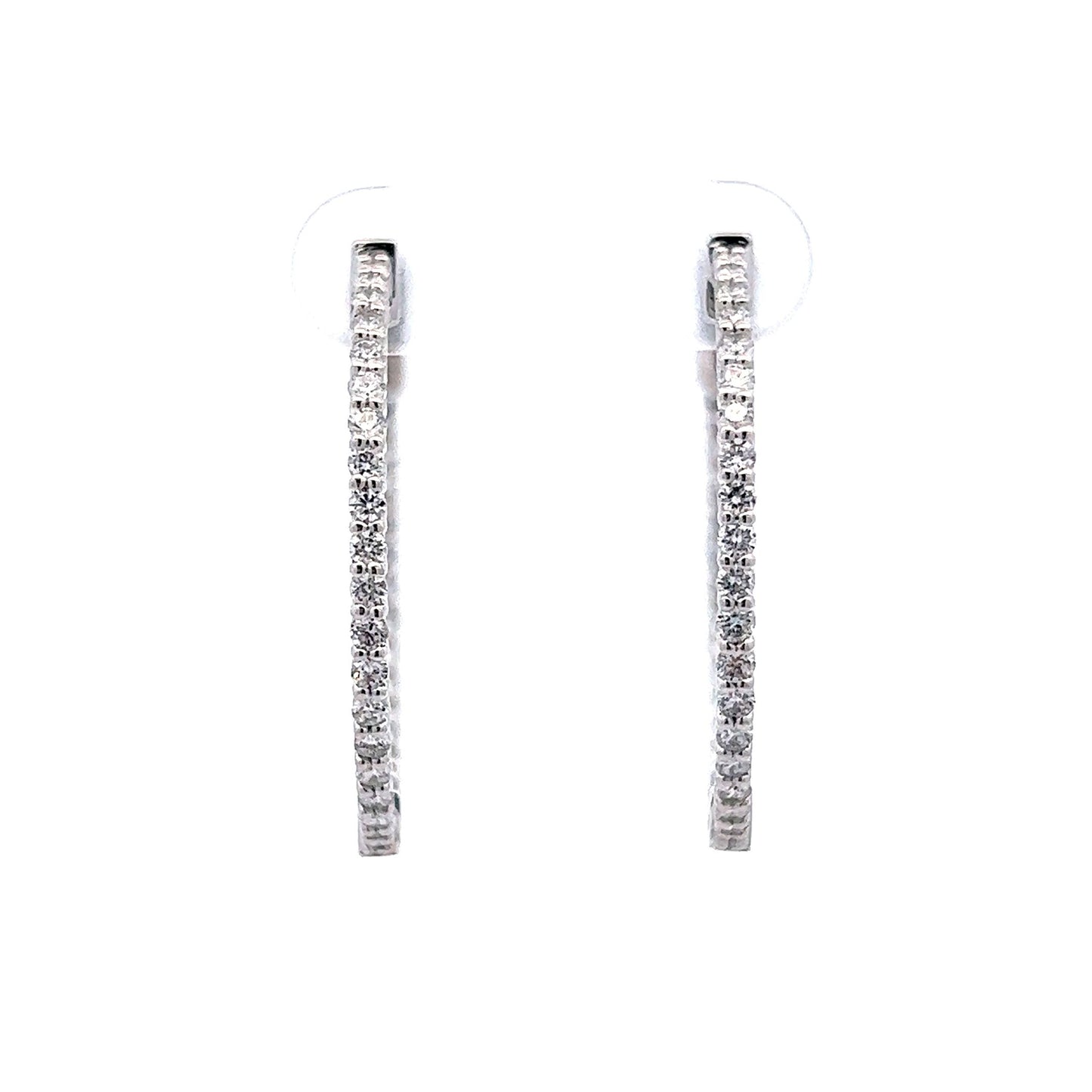 Thin Inside Out Diamond Hoop Earrings in 14k White Gold