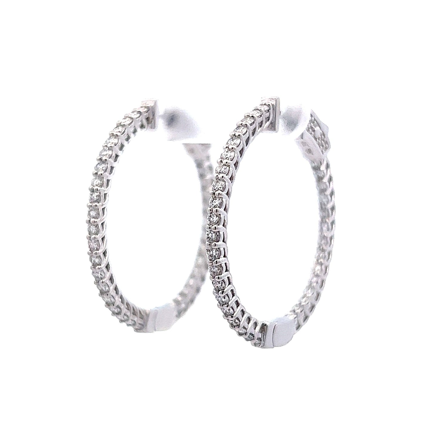 Thin Inside Out Diamond Hoop Earrings in 14k White Gold