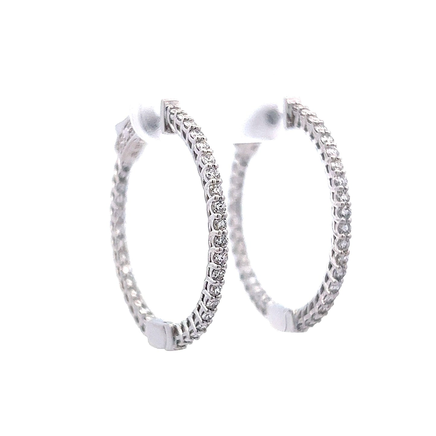 Thin Inside Out Diamond Hoop Earrings in 14k White Gold
