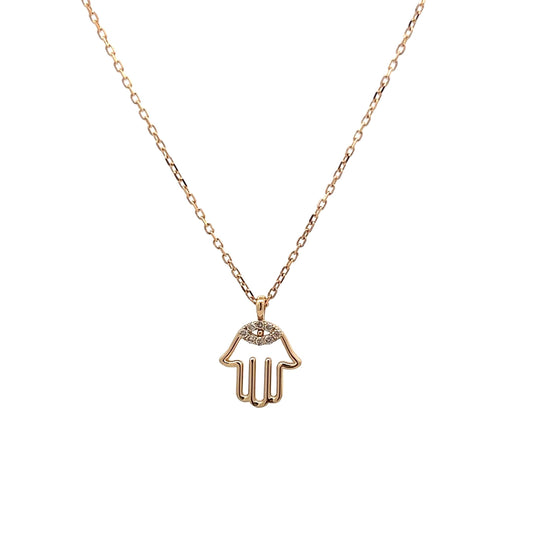 Hamsa Charm Necklace in 14k Yellow Gold