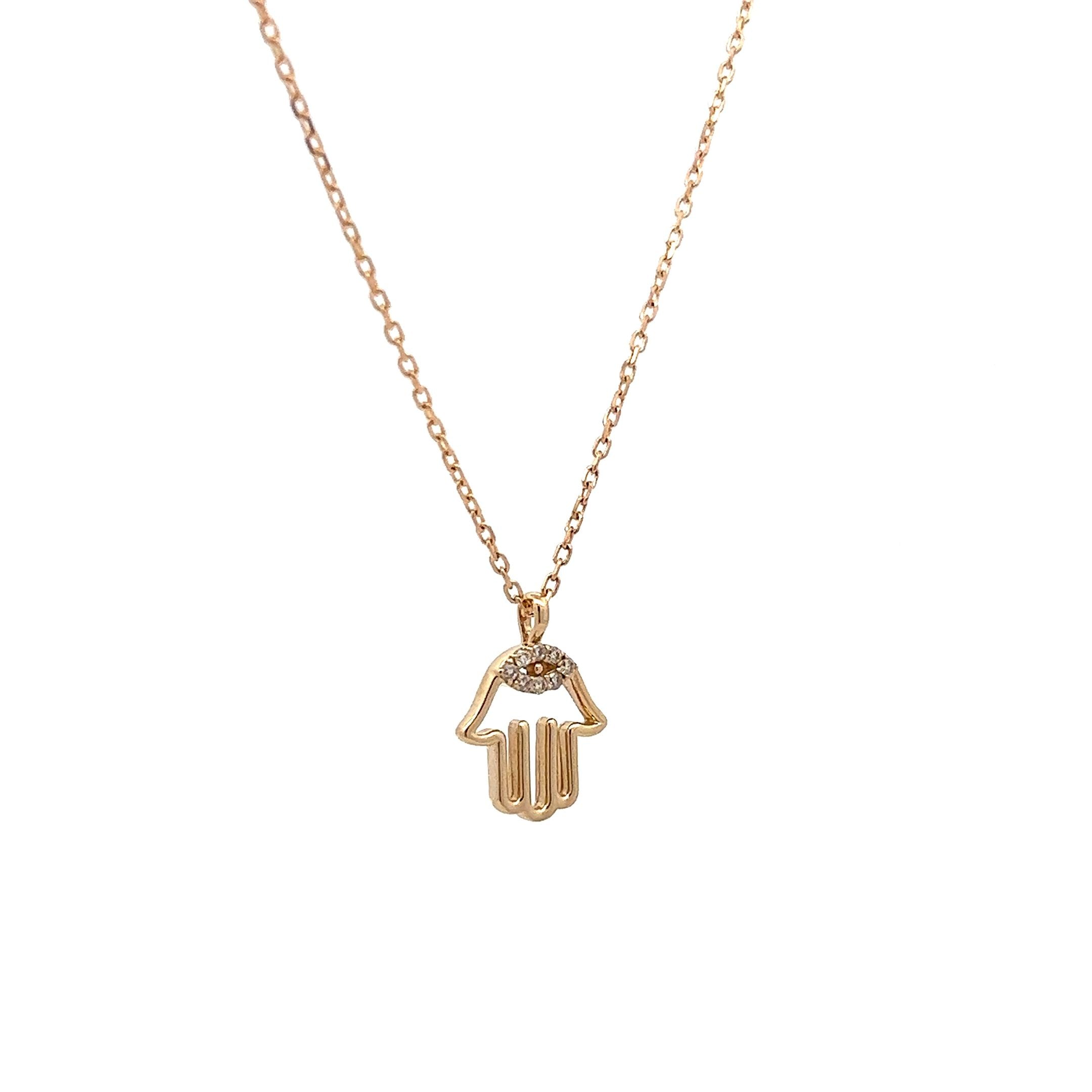 Hamsa Charm Necklace in 14k Yellow Gold Filigree Jewelers