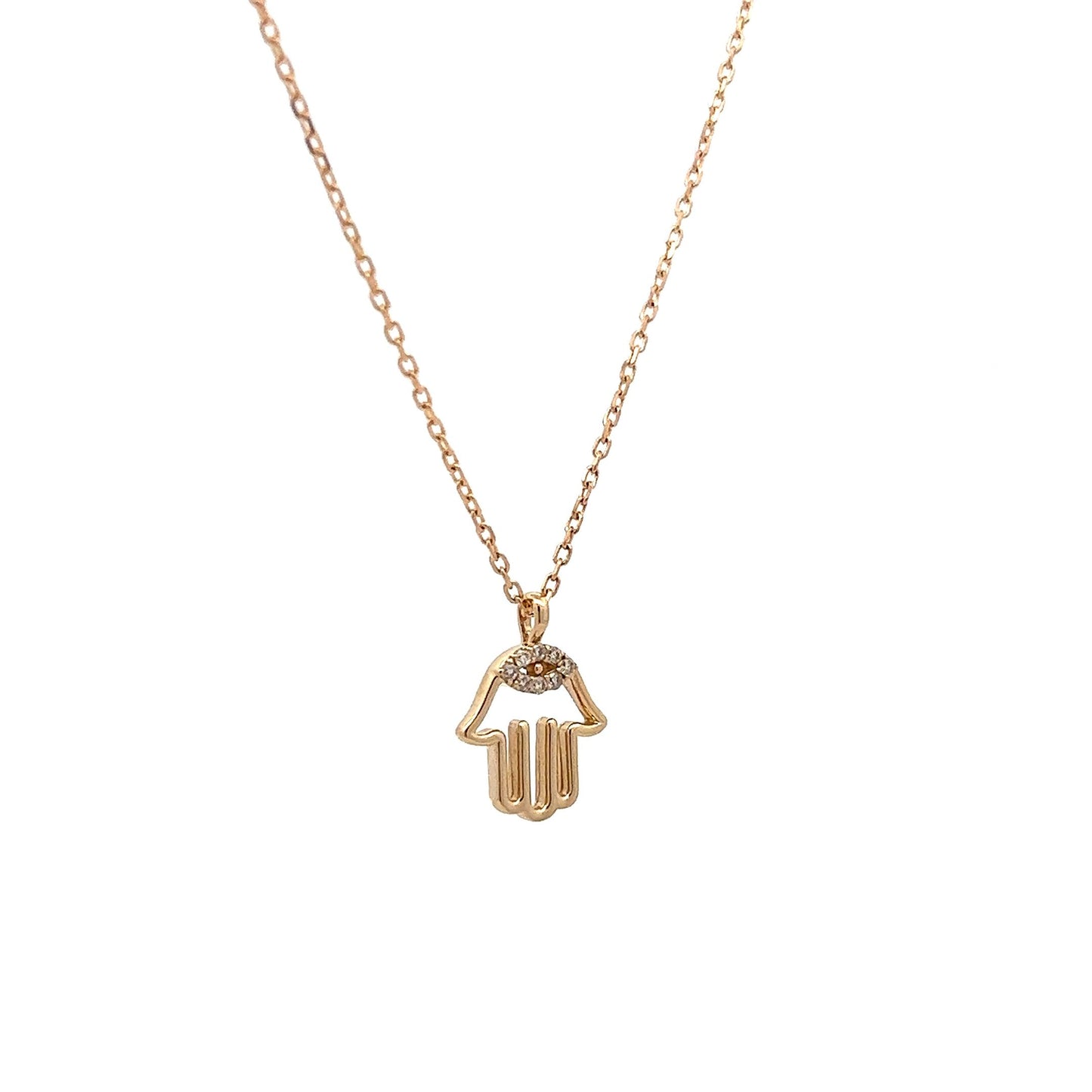 Hamsa Charm Necklace in 14k Yellow Gold