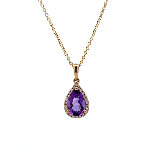 Amethyst & Diamond Pendant Necklace in 14k Yellow Gold