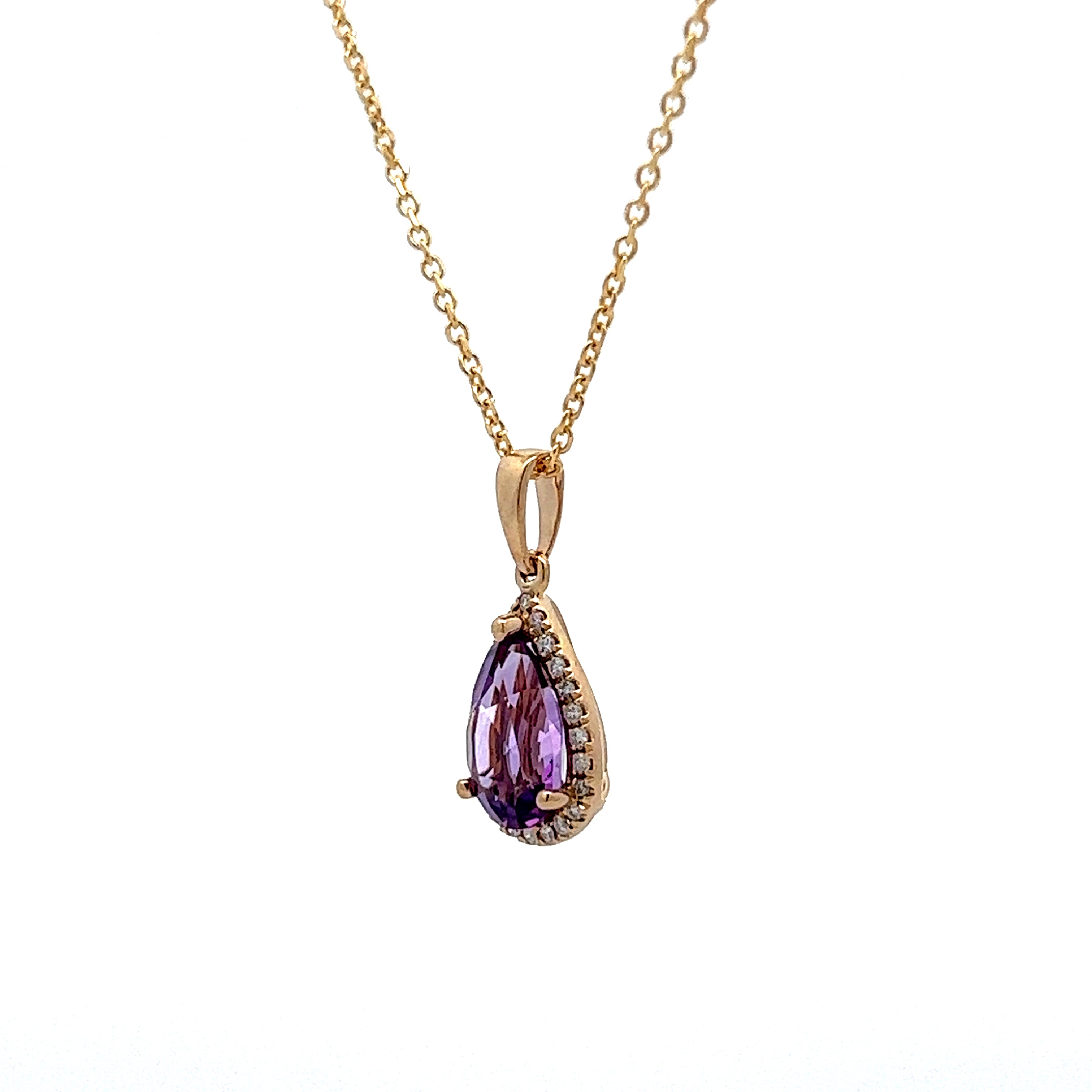 14k sale yellow gold pendant with purple pear