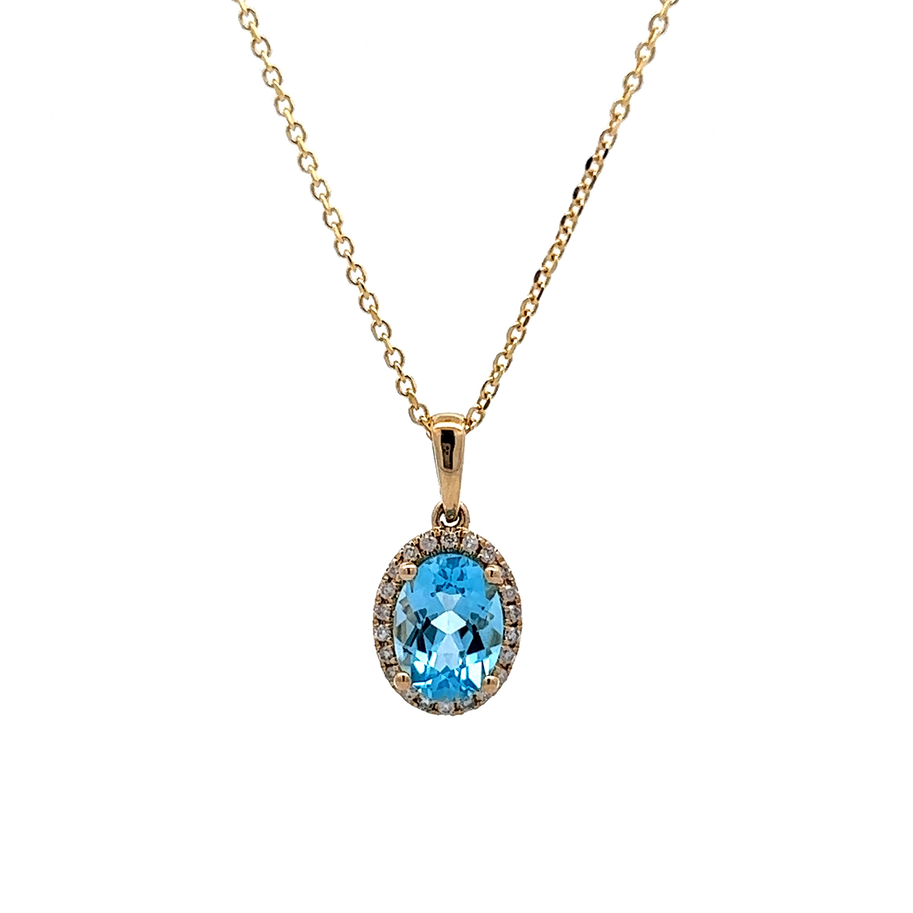 10K Yellow Gold Blue Topaz Pendant with Diamond Accents