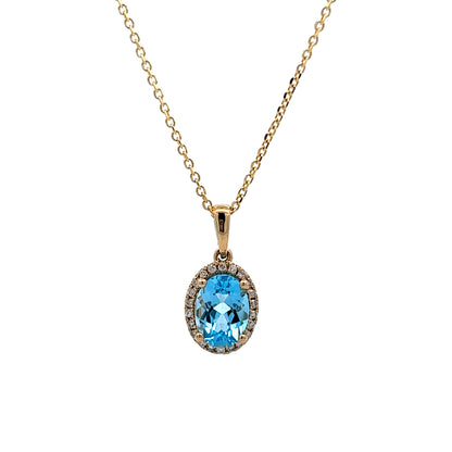 Blue Topaz & Diamond Pendant Necklace in 14k Yellow Gold