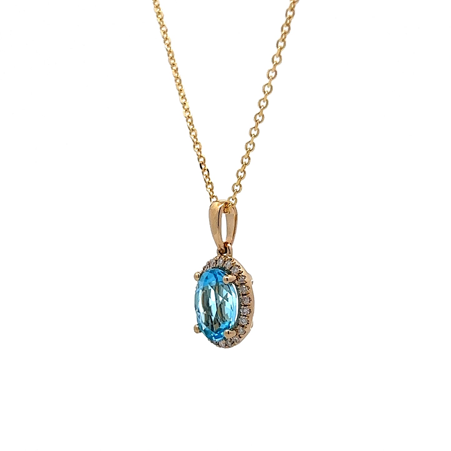 Blue Topaz & Diamond Pendant Necklace in 14k Yellow Gold